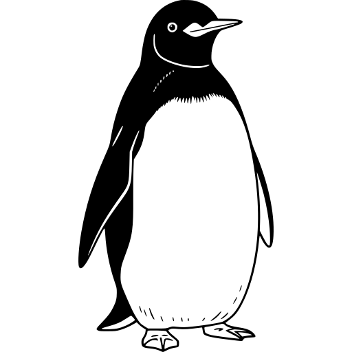 Black and white illustration of a penguin