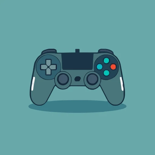 Colorful game controller illustration on a blue-green background