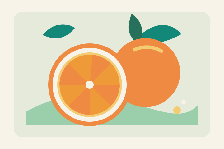 JPG-Illustration aufgeschnittener Zitrusfrüchte mit orangefarbenen und gelben Flächen