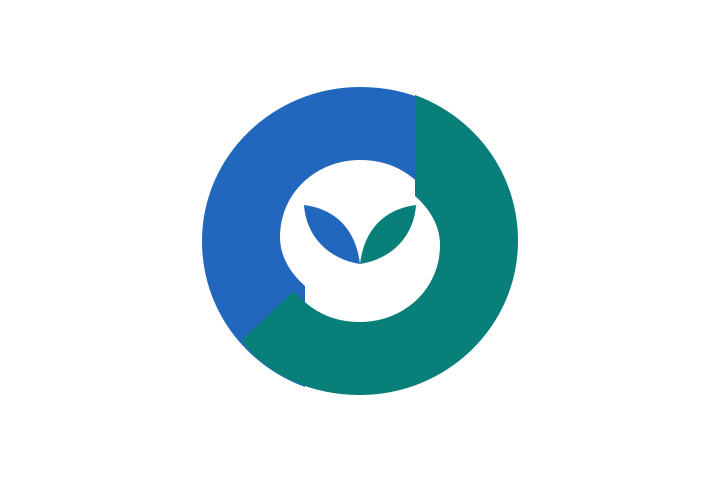 Original PNG of a blue and teal fictional orbit and sprout emblem