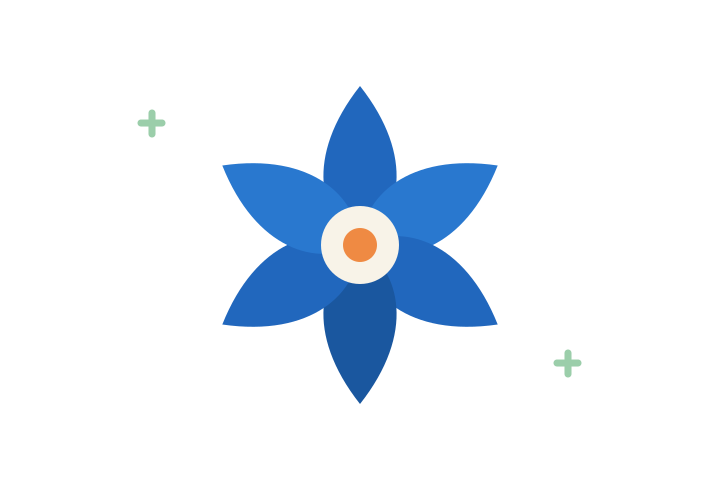 Blue six-petal geometric flower in the original PNG