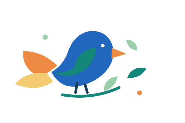 Blue and teal bird with an orange tail on a transparent PNG canvas